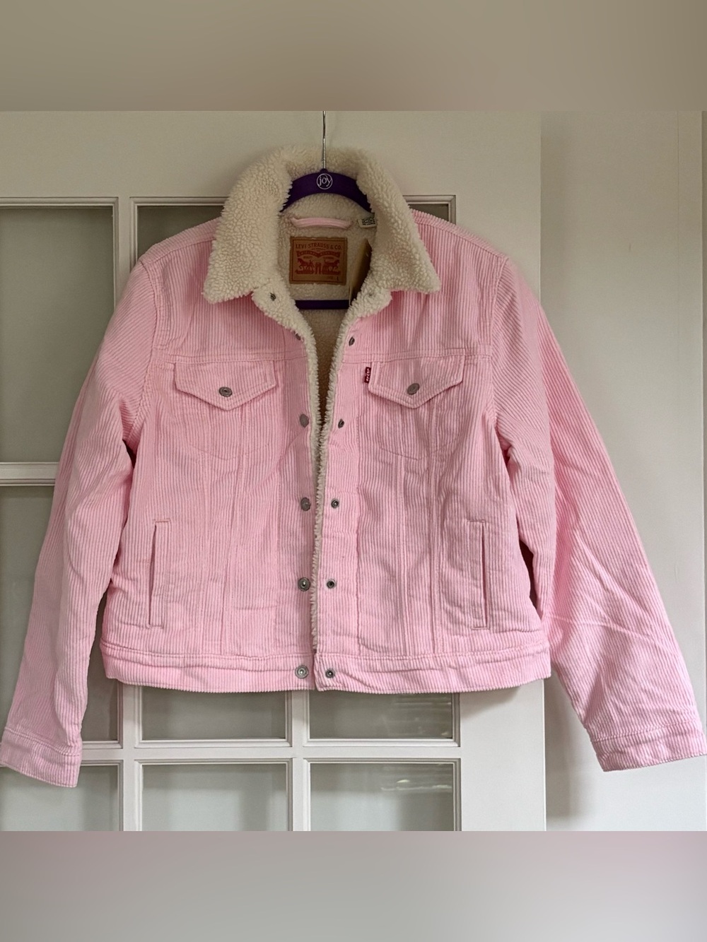 Vintage Vibe 90s Levi's Corduroy Sherpa Lined Trucker Jacket light Pink Large